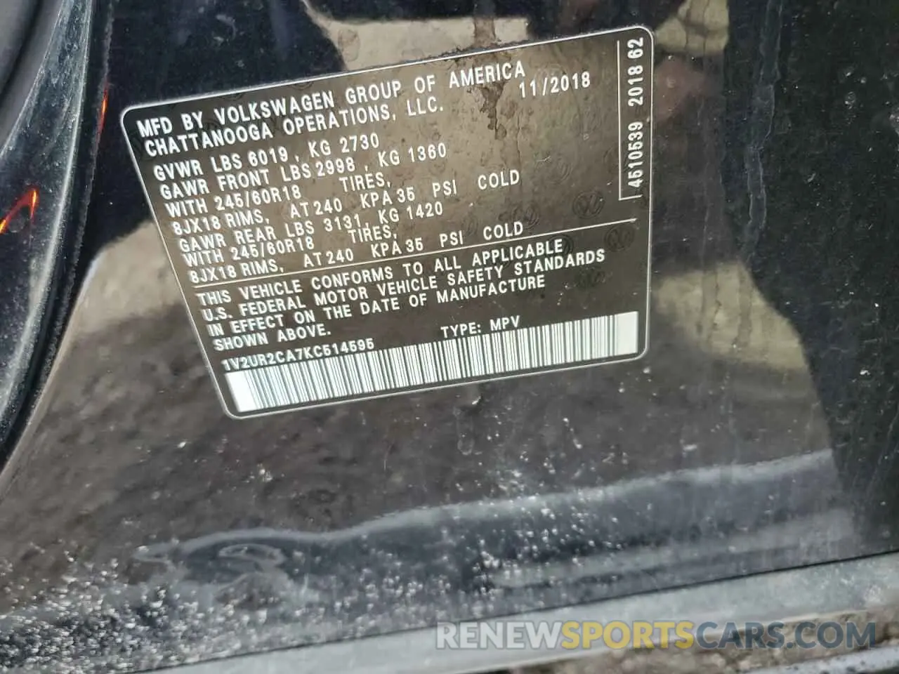 15 Photograph of a damaged car 1V2UR2CA7KC514595 VOLKSWAGEN ATLAS 2019