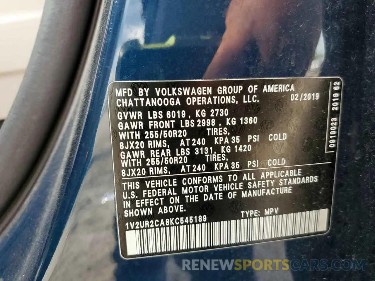 13 Photograph of a damaged car 1V2UR2CA8KC545189 VOLKSWAGEN ATLAS 2019