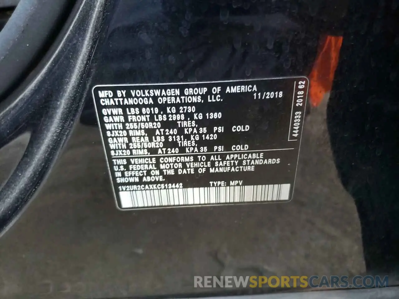 14 Photograph of a damaged car 1V2UR2CAXKC513442 VOLKSWAGEN ATLAS 2019