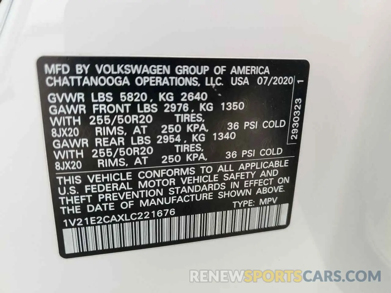 14 Photograph of a damaged car 1V21E2CAXLC221676 VOLKSWAGEN ATLAS 2020