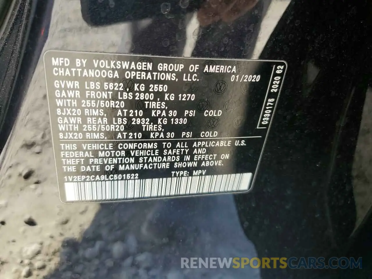 13 Photograph of a damaged car 1V2EP2CA9LC501522 VOLKSWAGEN ATLAS 2020