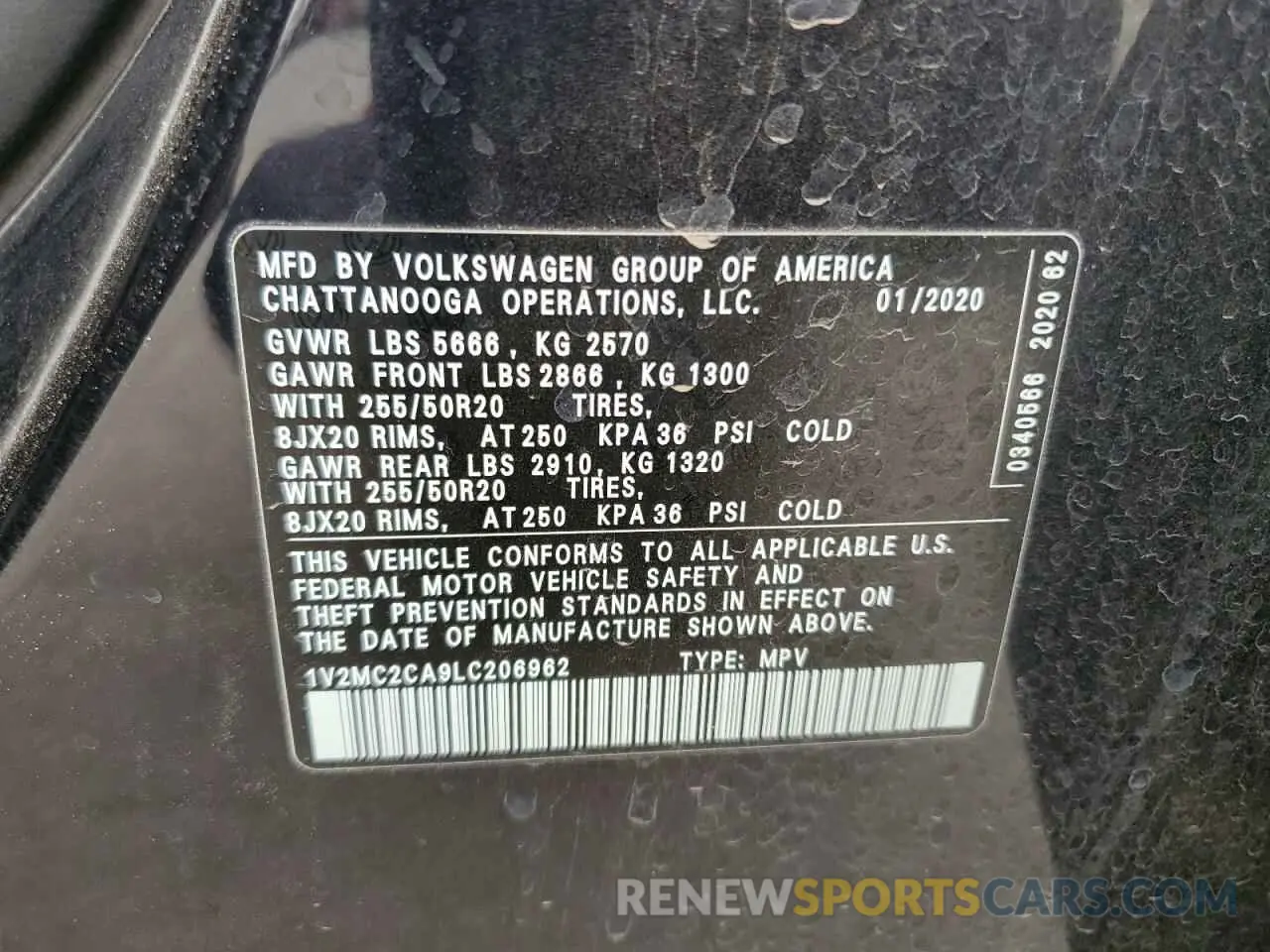 13 Photograph of a damaged car 1V2MC2CA9LC206962 VOLKSWAGEN ATLAS 2020