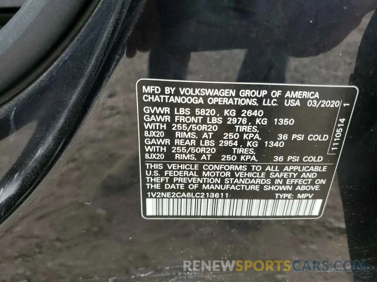 14 Photograph of a damaged car 1V2NE2CA6LC213611 VOLKSWAGEN ATLAS 2020