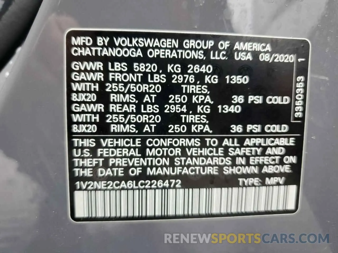 15 Photograph of a damaged car 1V2NE2CA6LC226472 VOLKSWAGEN ATLAS 2020