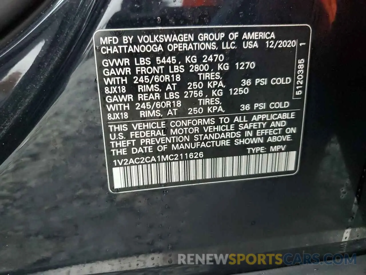 13 Photograph of a damaged car 1V2AC2CA1MC211626 VOLKSWAGEN ATLAS 2021