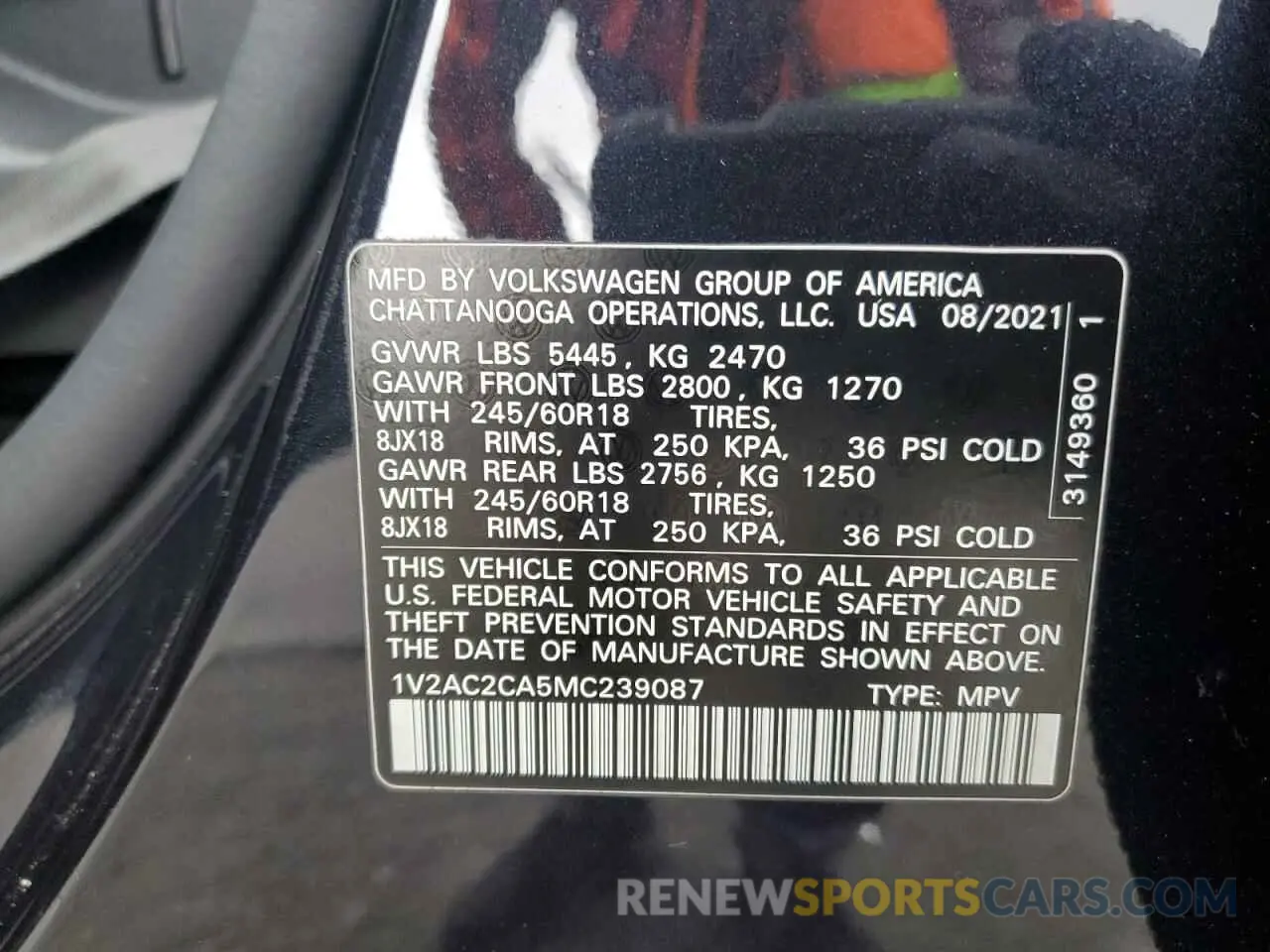 13 Photograph of a damaged car 1V2AC2CA5MC239087 VOLKSWAGEN ATLAS 2021