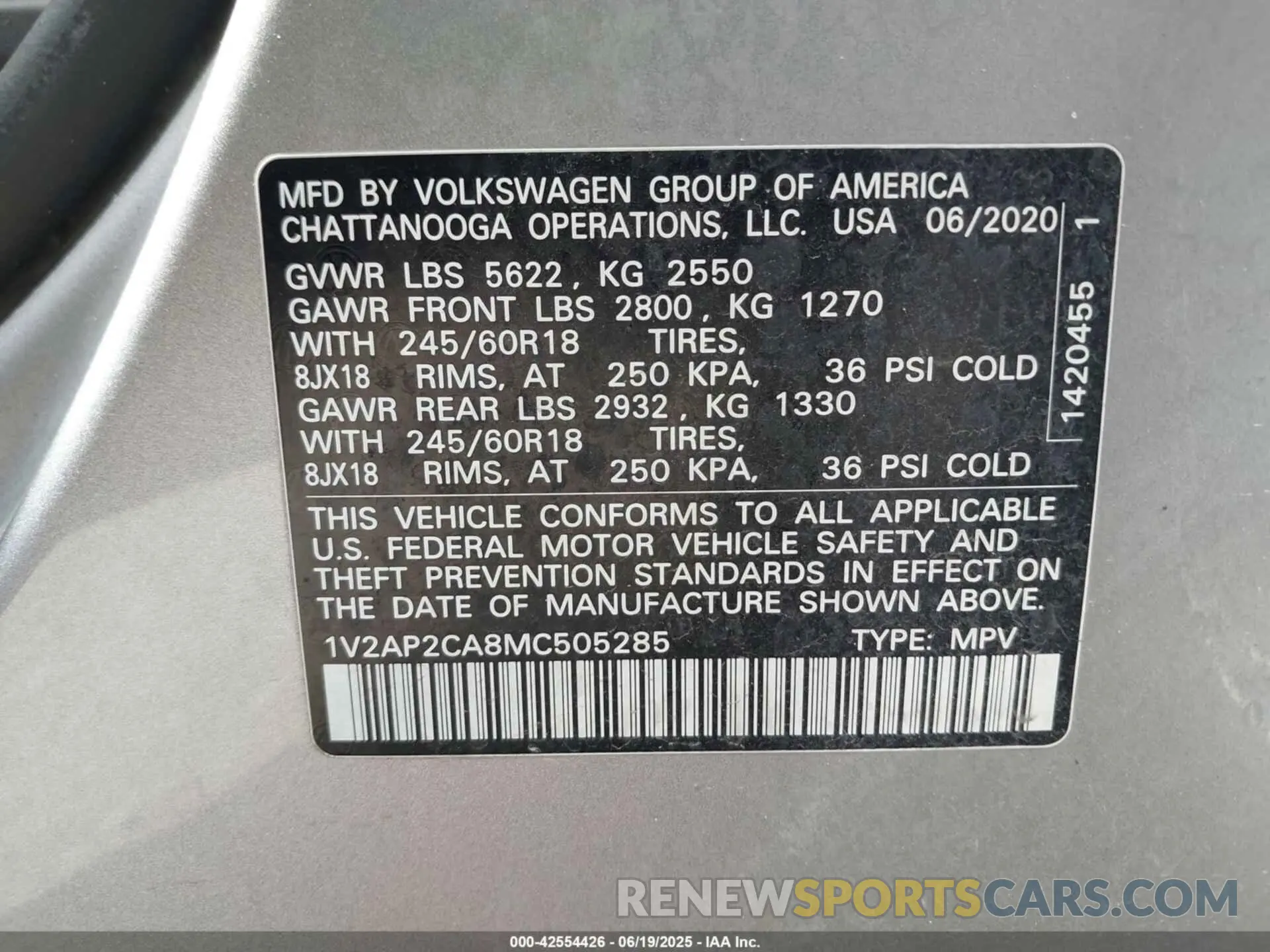 9 Photograph of a damaged car 1V2AP2CA8MC505285 VOLKSWAGEN ATLAS 2021