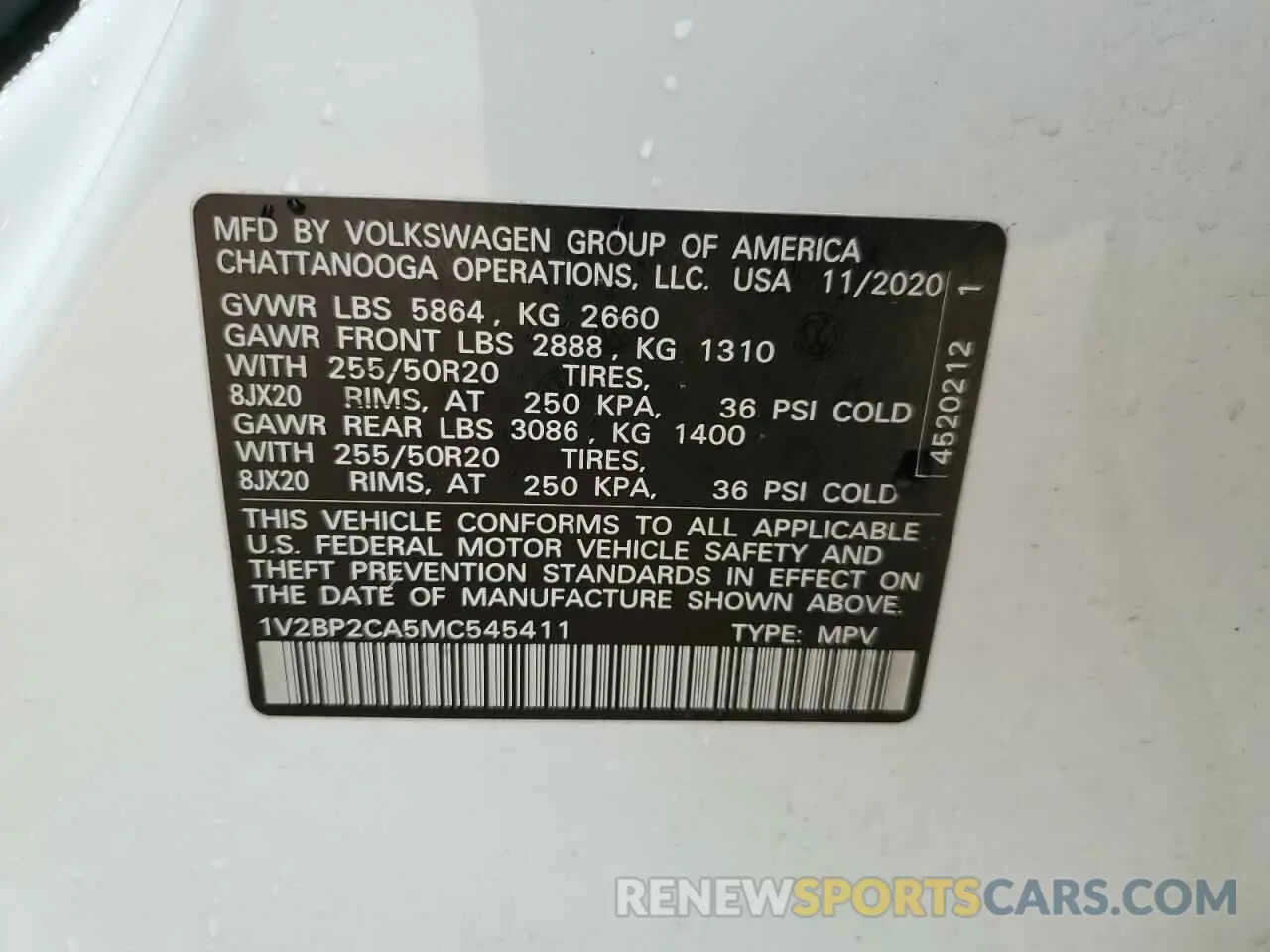 12 Photograph of a damaged car 1V2BP2CA5MC545411 VOLKSWAGEN ATLAS 2021