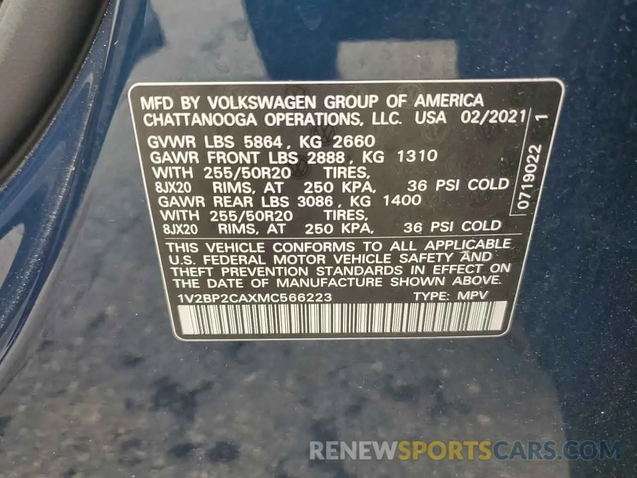 14 Photograph of a damaged car 1V2BP2CAXMC566223 VOLKSWAGEN ATLAS 2021