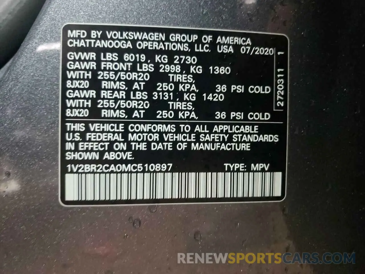 13 Photograph of a damaged car 1V2BR2CA0MC510897 VOLKSWAGEN ATLAS 2021