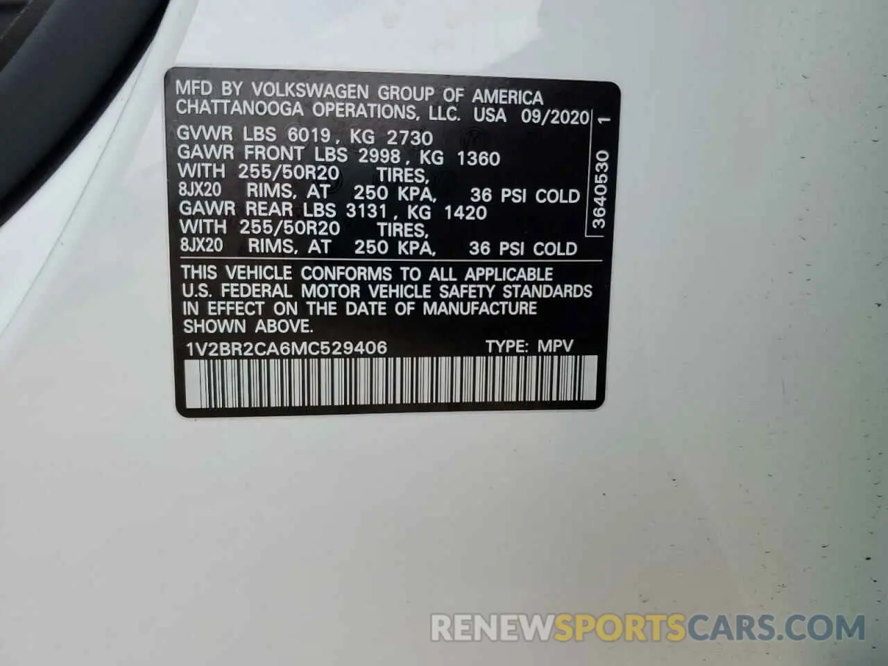15 Photograph of a damaged car 1V2BR2CA6MC529406 VOLKSWAGEN ATLAS 2021