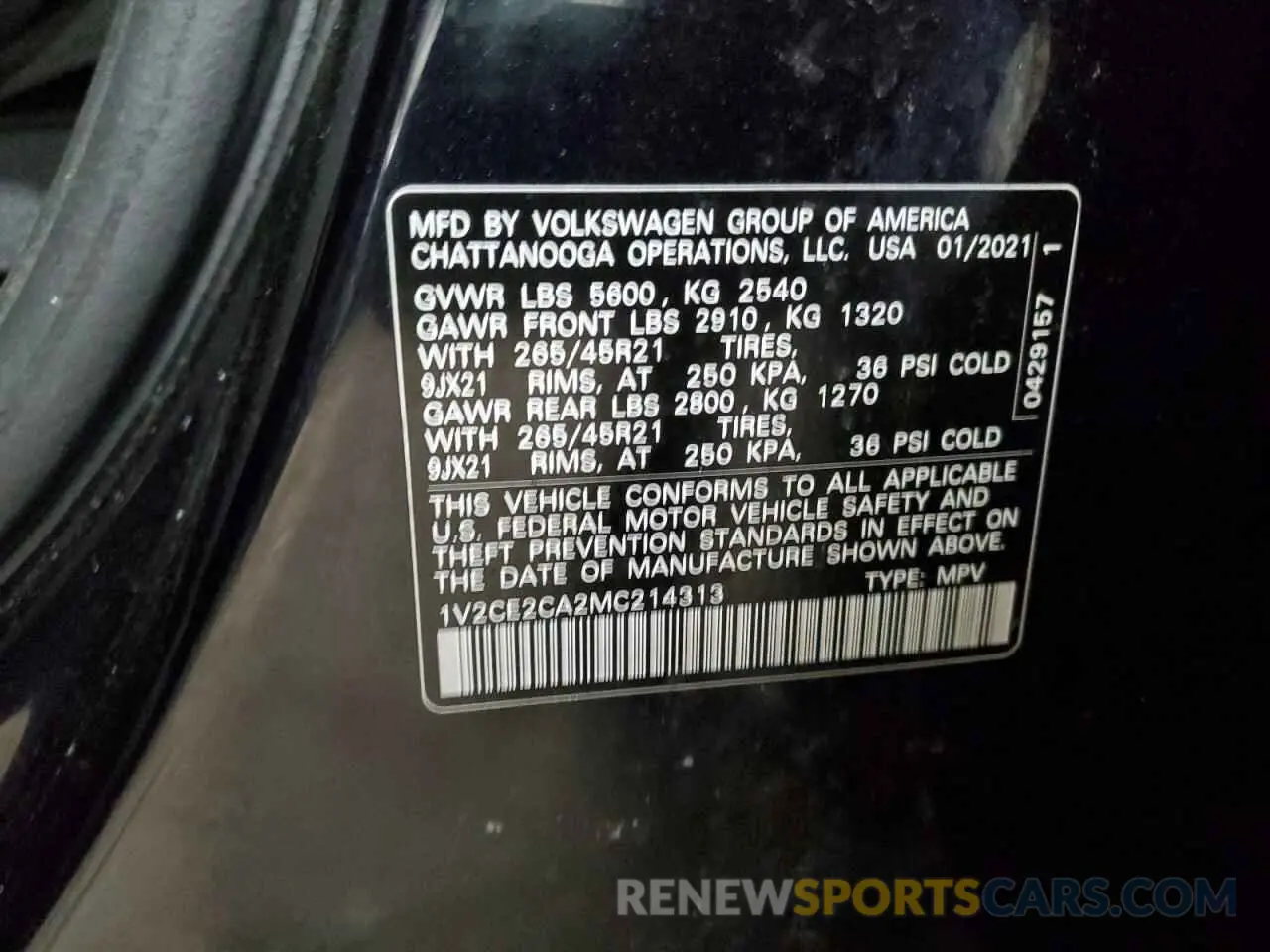 15 Photograph of a damaged car 1V2CE2CA2MC214313 VOLKSWAGEN ATLAS 2021