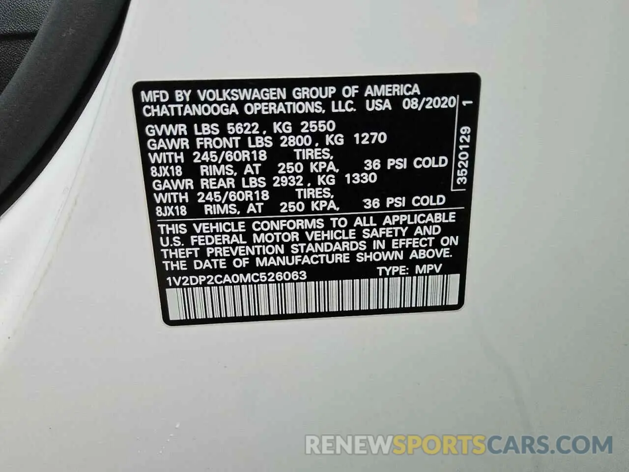 13 Photograph of a damaged car 1V2DP2CA0MC526063 VOLKSWAGEN ATLAS 2021