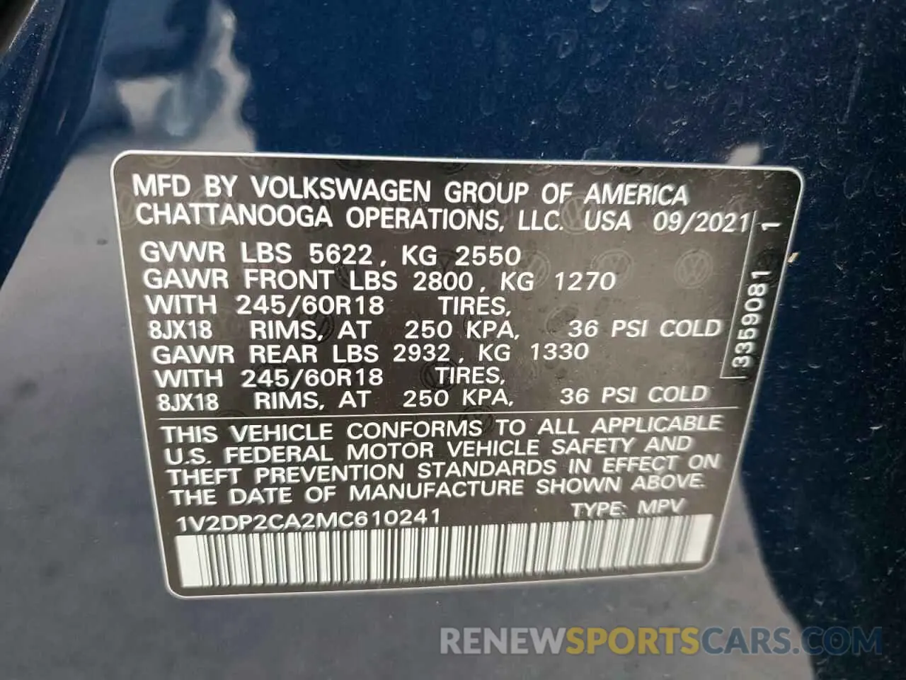13 Photograph of a damaged car 1V2DP2CA2MC610241 VOLKSWAGEN ATLAS 2021