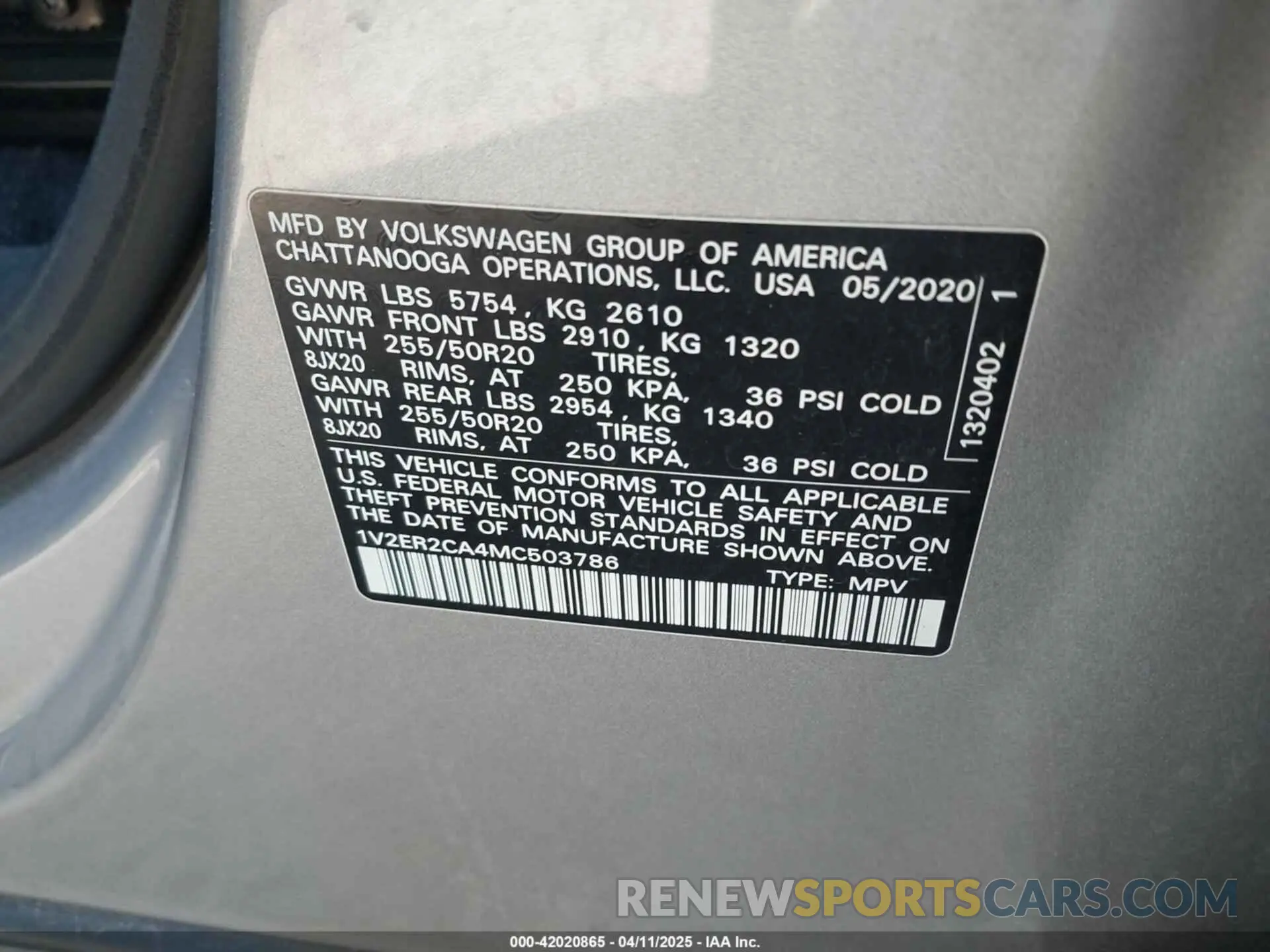 9 Photograph of a damaged car 1V2ER2CA4MC503786 VOLKSWAGEN ATLAS 2021