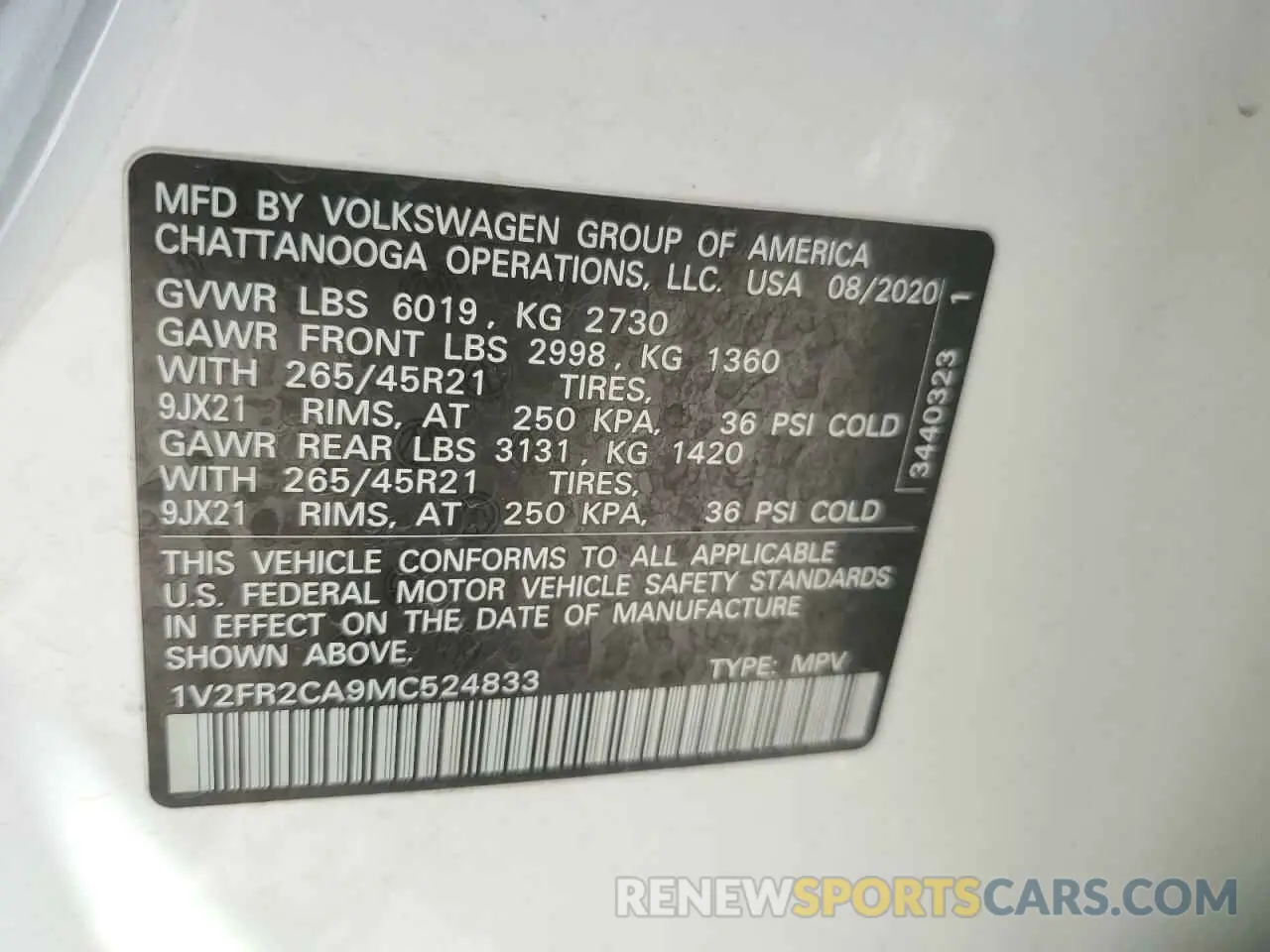 14 Photograph of a damaged car 1V2FR2CA9MC524833 VOLKSWAGEN ATLAS 2021