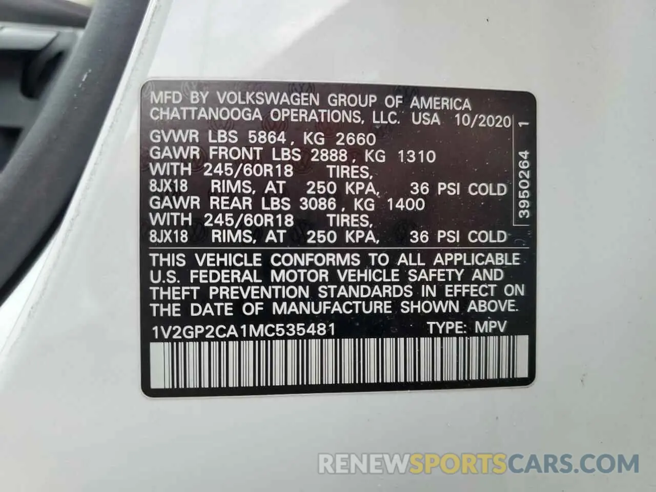 14 Photograph of a damaged car 1V2GP2CA1MC535481 VOLKSWAGEN ATLAS 2021