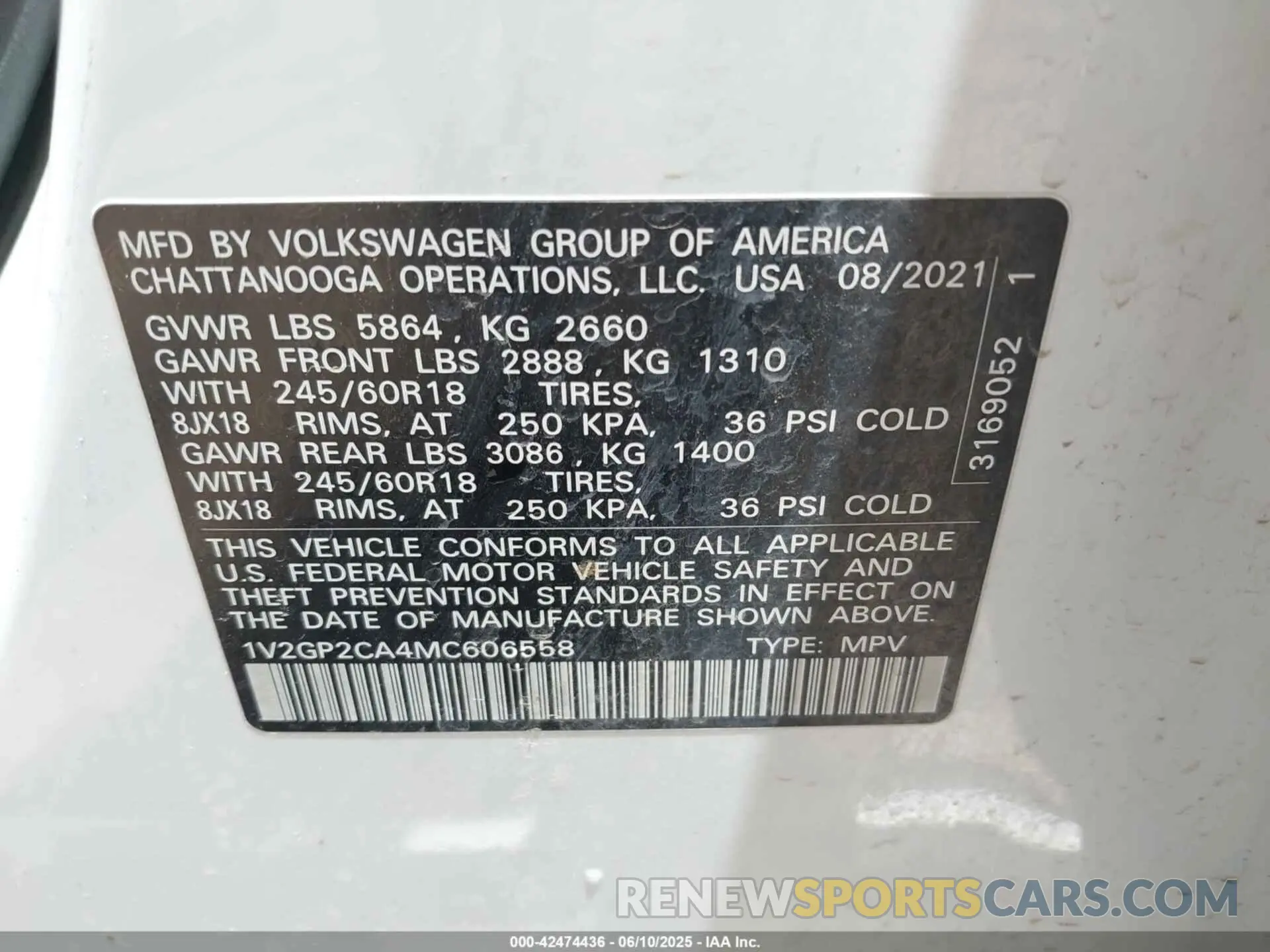9 Photograph of a damaged car 1V2GP2CA4MC606558 VOLKSWAGEN ATLAS 2021