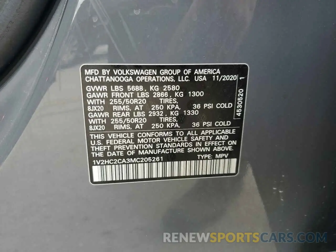 13 Photograph of a damaged car 1V2HC2CA3MC205261 VOLKSWAGEN ATLAS 2021