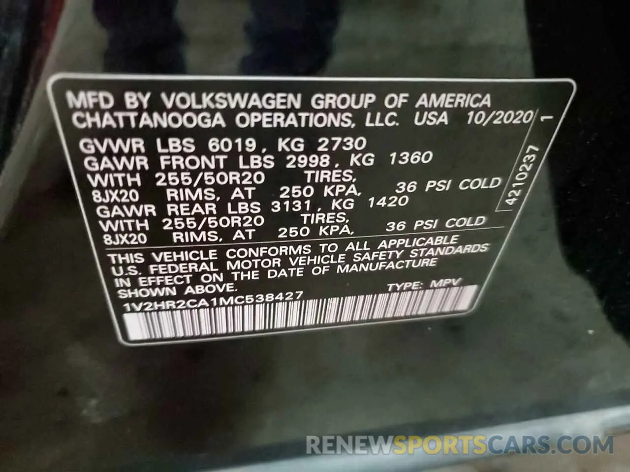 13 Photograph of a damaged car 1V2HR2CA1MC538427 VOLKSWAGEN ATLAS 2021