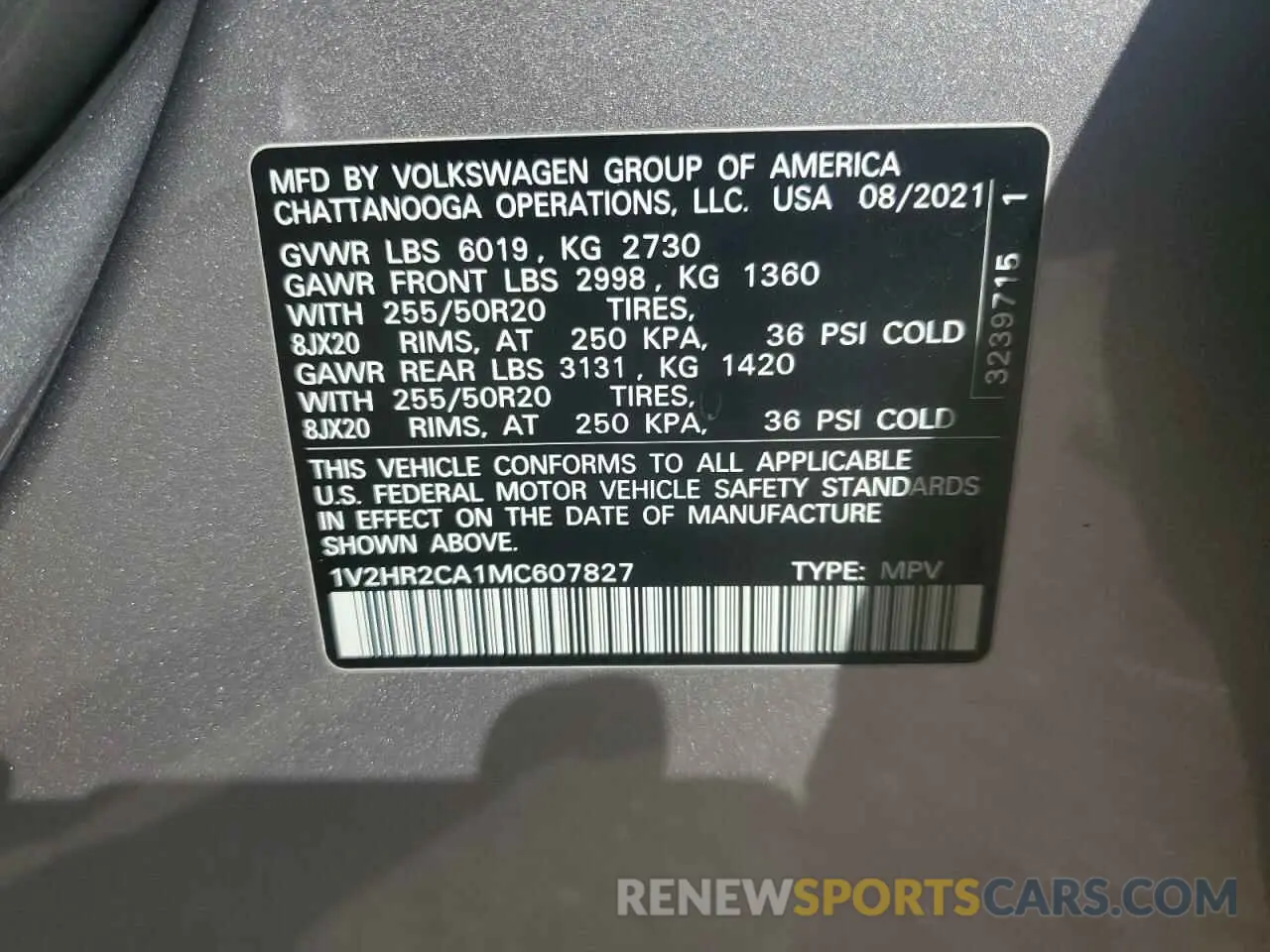 13 Photograph of a damaged car 1V2HR2CA1MC607827 VOLKSWAGEN ATLAS 2021