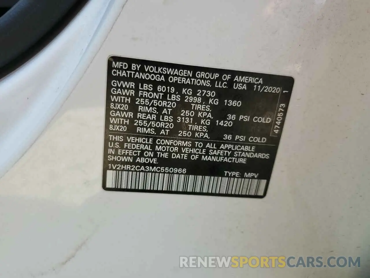 14 Photograph of a damaged car 1V2HR2CA3MC550966 VOLKSWAGEN ATLAS 2021