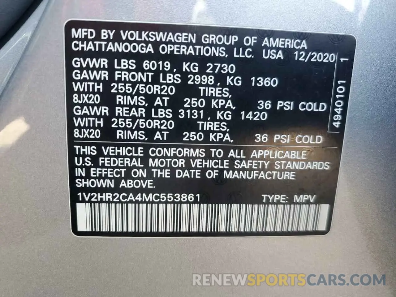 13 Photograph of a damaged car 1V2HR2CA4MC553861 VOLKSWAGEN ATLAS 2021