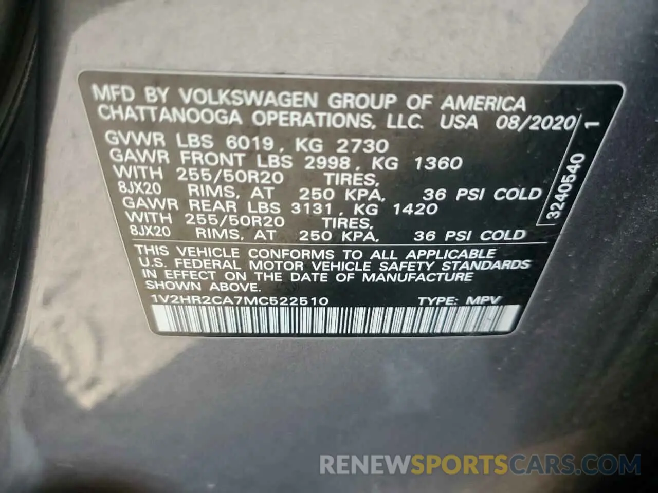 13 Photograph of a damaged car 1V2HR2CA7MC522510 VOLKSWAGEN ATLAS 2021