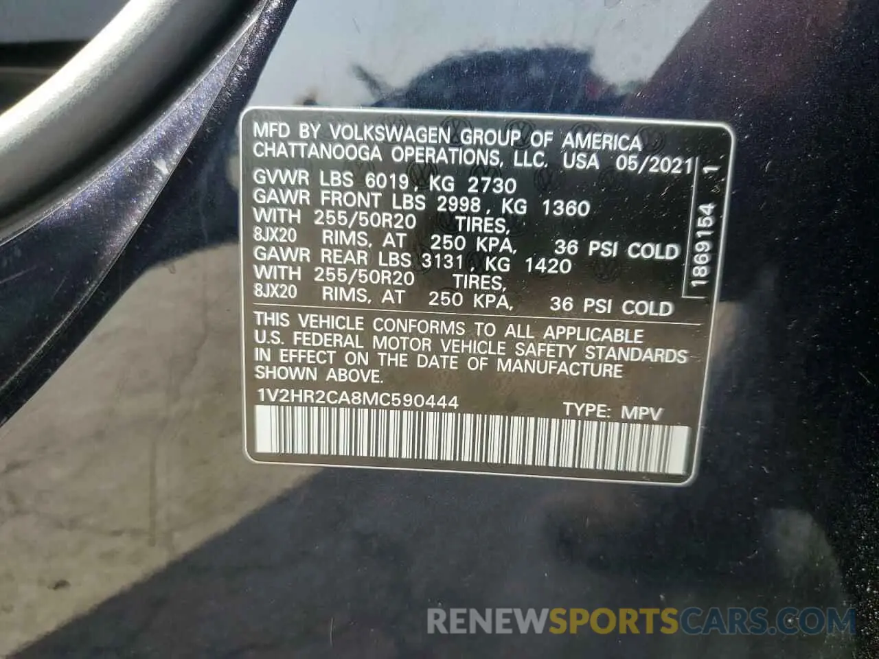 13 Photograph of a damaged car 1V2HR2CA8MC590444 VOLKSWAGEN ATLAS 2021