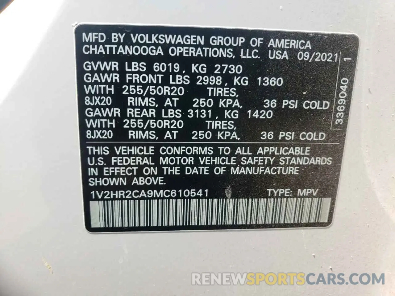 13 Photograph of a damaged car 1V2HR2CA9MC610541 VOLKSWAGEN ATLAS 2021