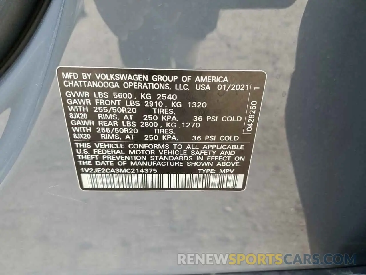 13 Photograph of a damaged car 1V2JE2CA3MC214375 VOLKSWAGEN ATLAS 2021