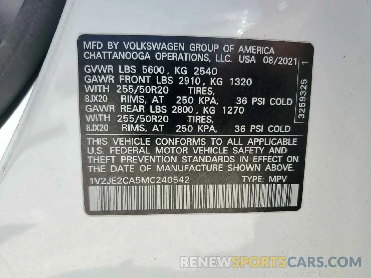13 Photograph of a damaged car 1V2JE2CA5MC240542 VOLKSWAGEN ATLAS 2021