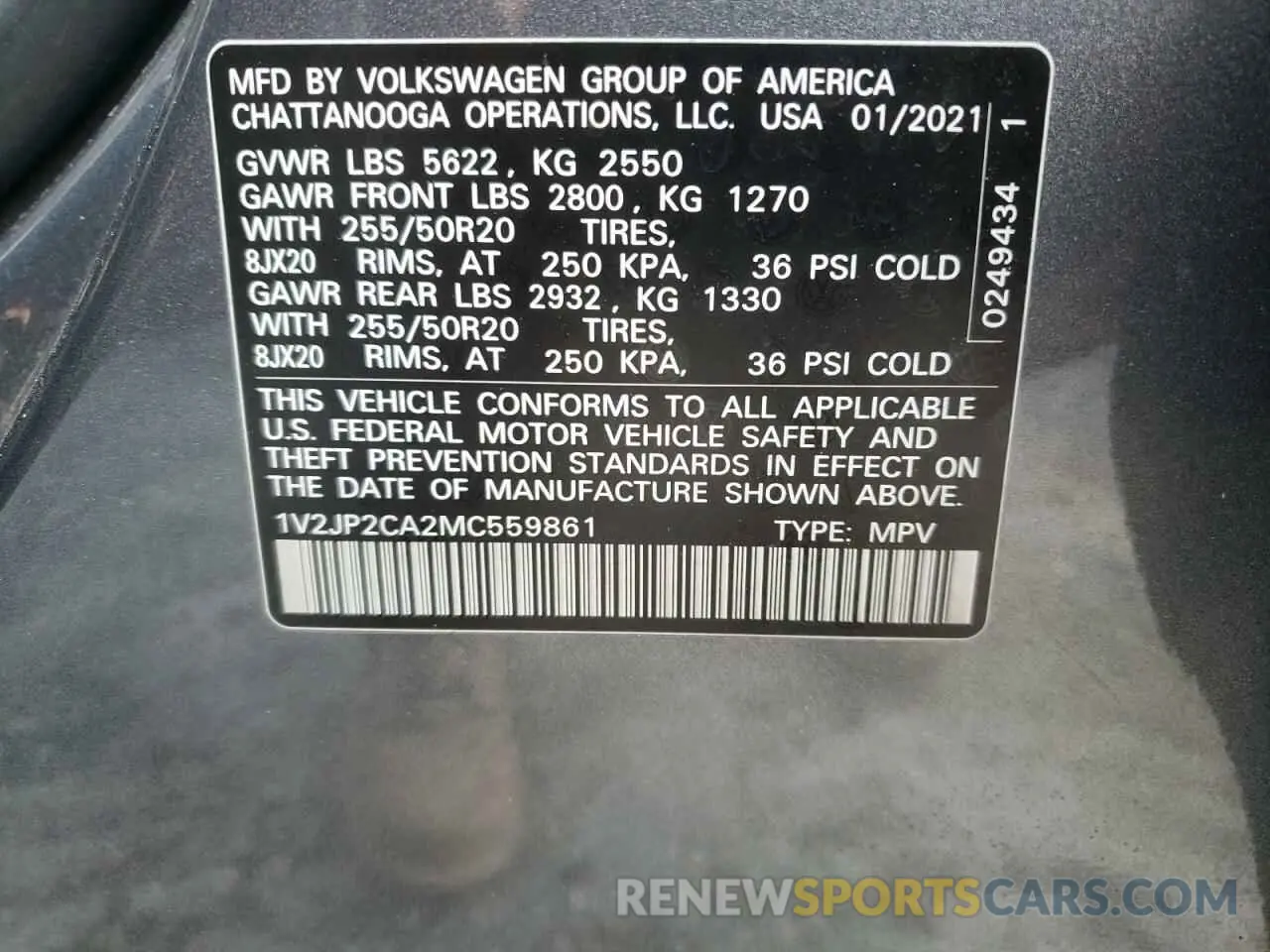 13 Photograph of a damaged car 1V2JP2CA2MC559861 VOLKSWAGEN ATLAS 2021