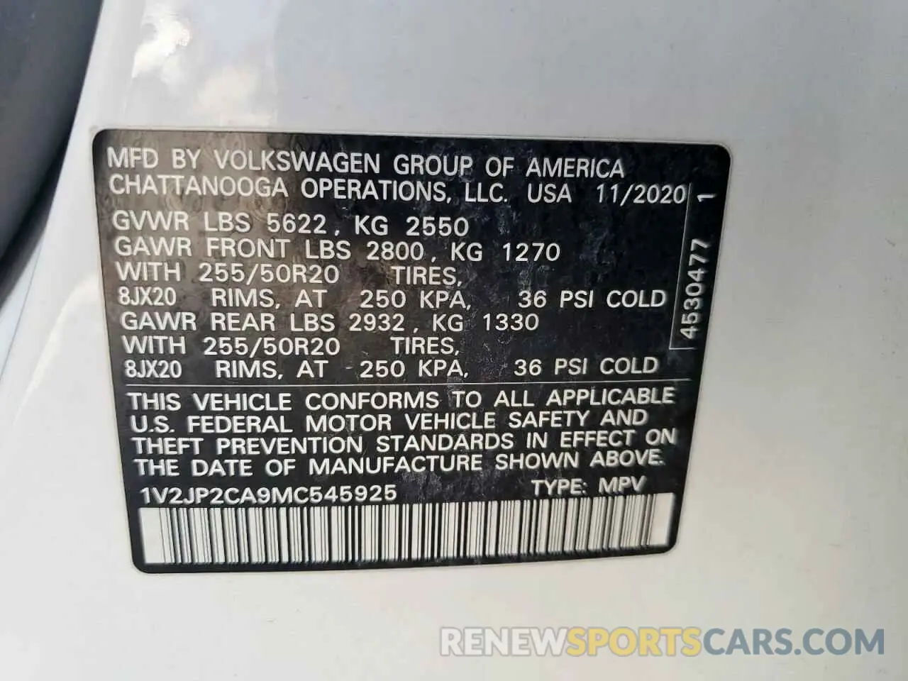14 Photograph of a damaged car 1V2JP2CA9MC545925 VOLKSWAGEN ATLAS 2021