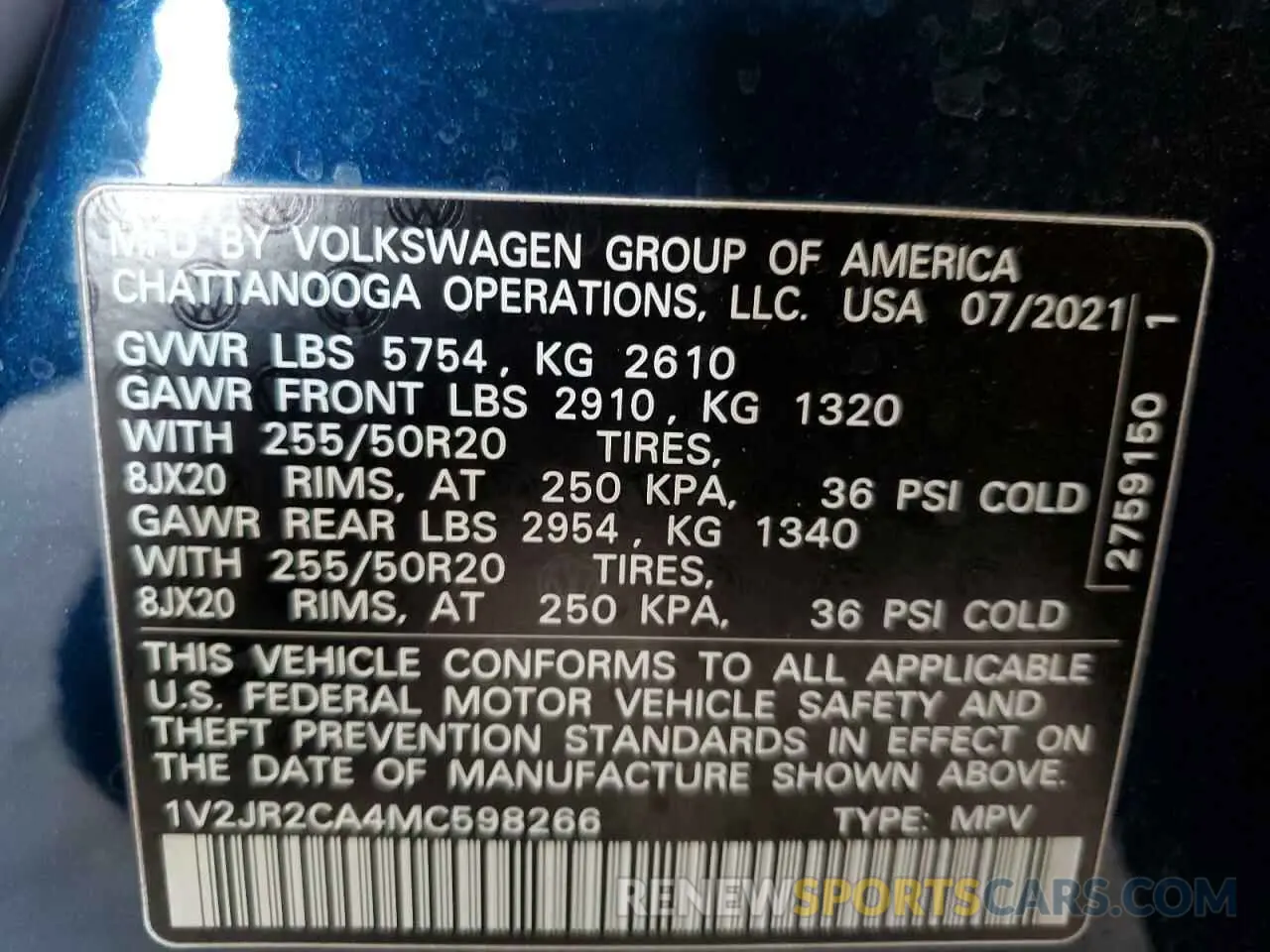 13 Photograph of a damaged car 1V2JR2CA4MC598266 VOLKSWAGEN ATLAS 2021