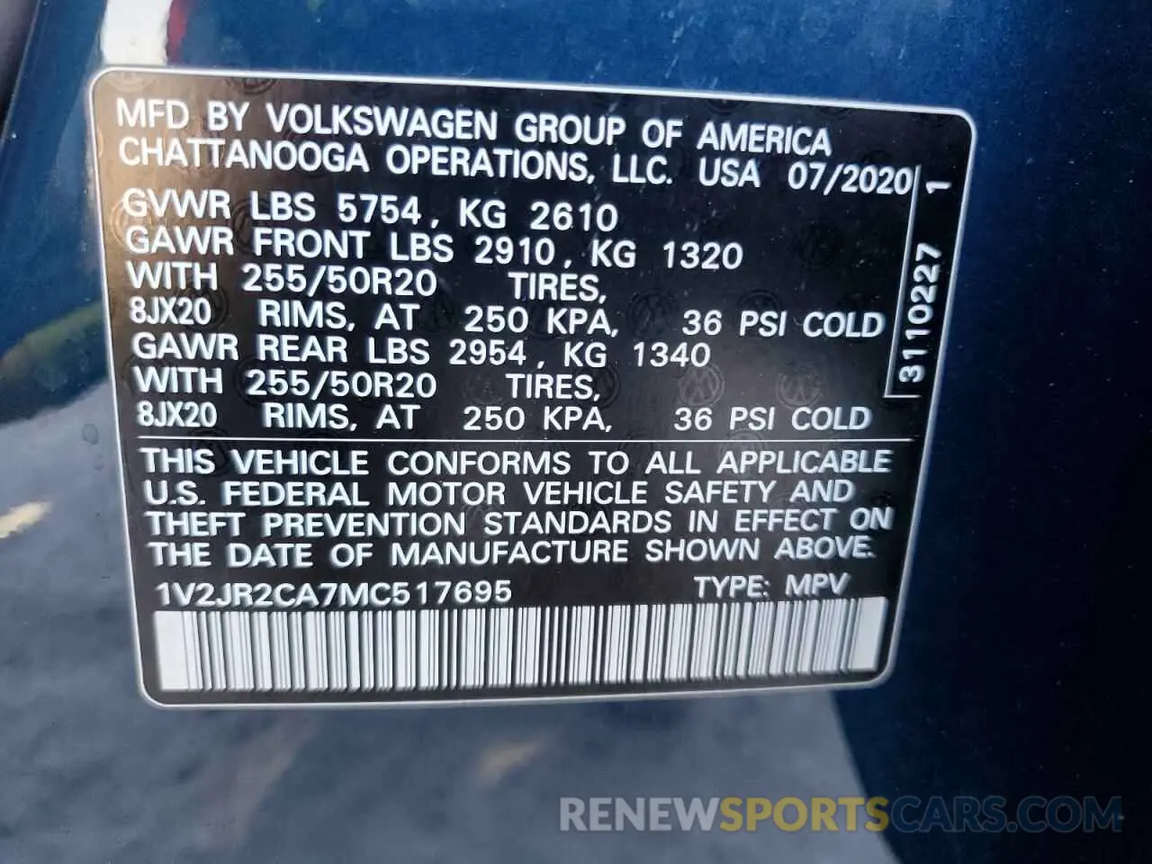 13 Photograph of a damaged car 1V2JR2CA7MC517695 VOLKSWAGEN ATLAS 2021