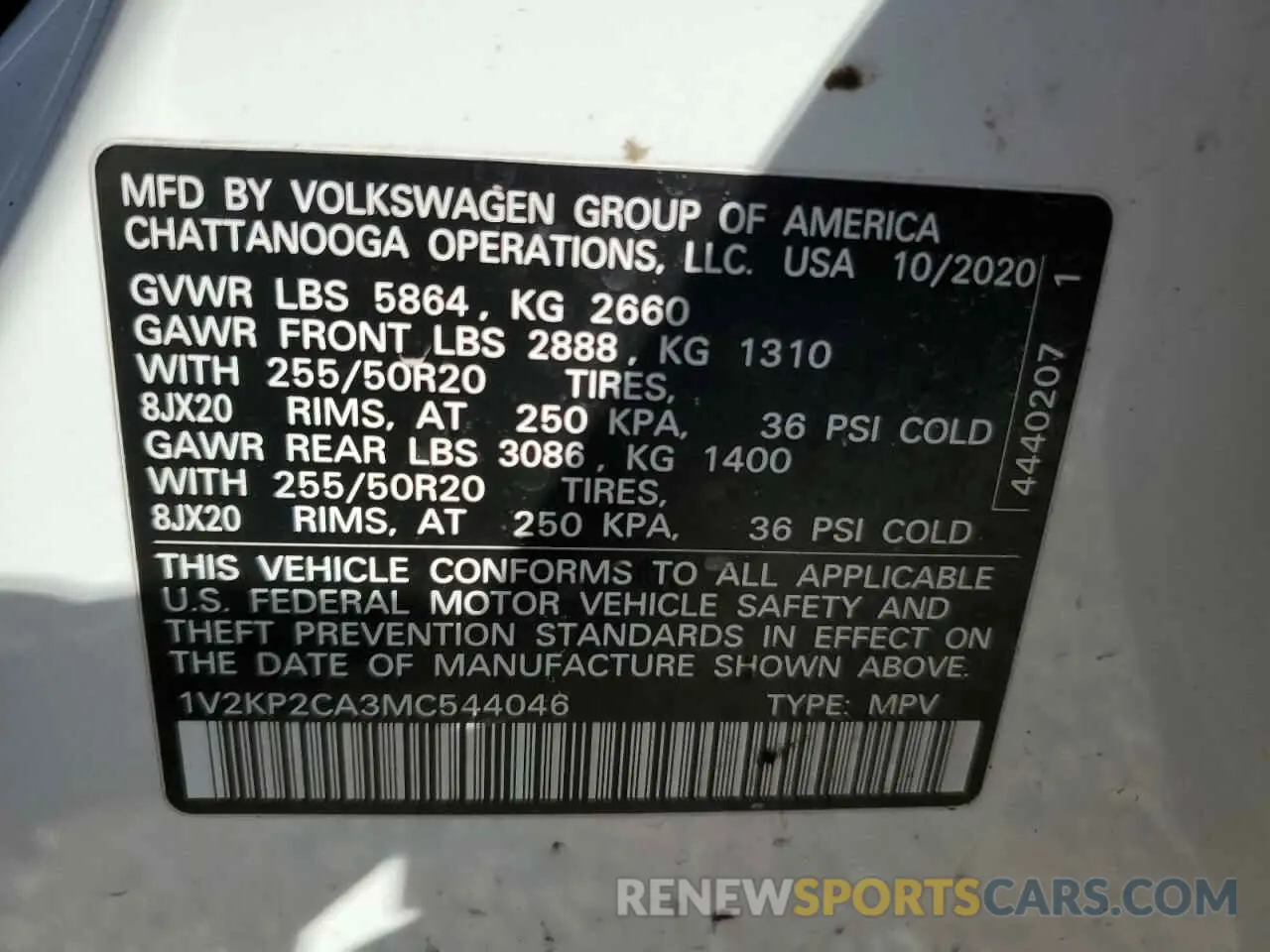 16 Photograph of a damaged car 1V2KP2CA3MC544046 VOLKSWAGEN ATLAS 2021