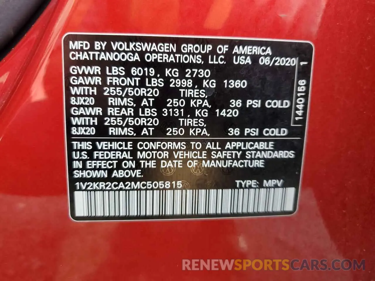 13 Photograph of a damaged car 1V2KR2CA2MC505815 VOLKSWAGEN ATLAS 2021