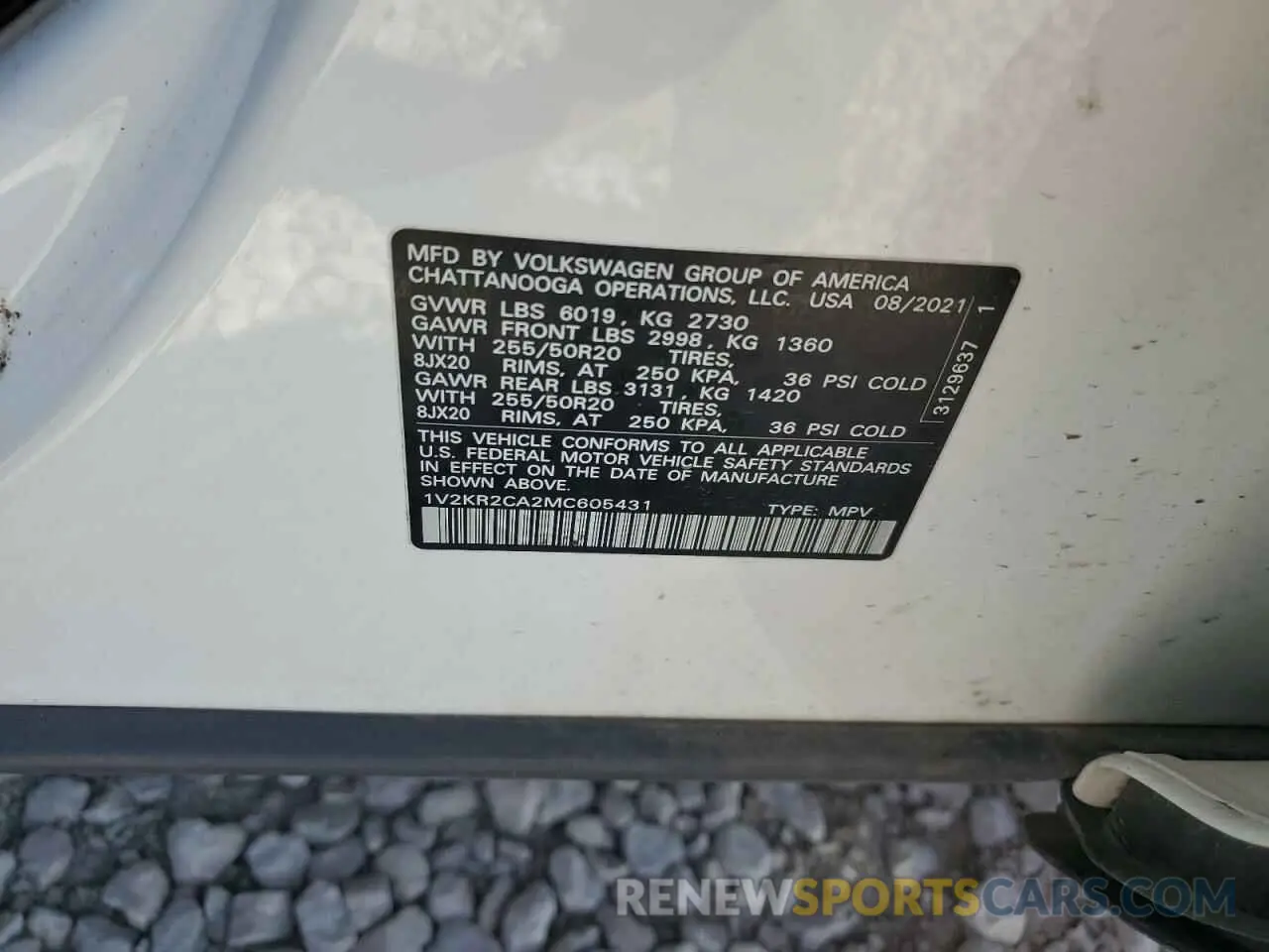 14 Photograph of a damaged car 1V2KR2CA2MC605431 VOLKSWAGEN ATLAS 2021