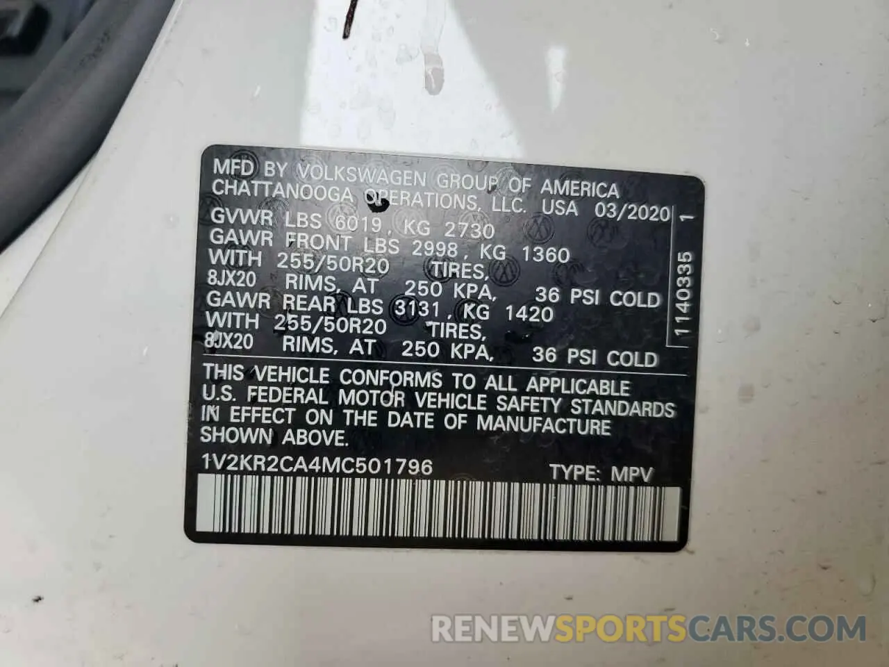 14 Photograph of a damaged car 1V2KR2CA4MC501796 VOLKSWAGEN ATLAS 2021