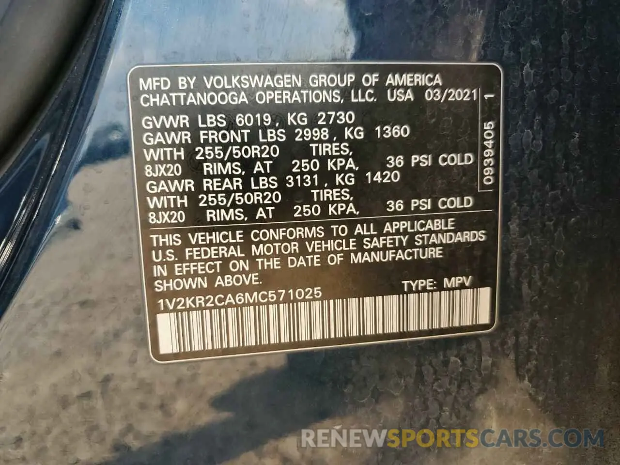 13 Photograph of a damaged car 1V2KR2CA6MC571025 VOLKSWAGEN ATLAS 2021