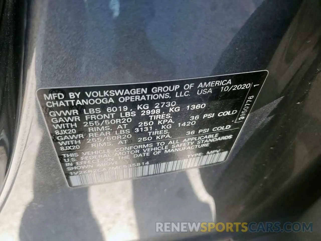 13 Photograph of a damaged car 1V2KR2CA7MC535814 VOLKSWAGEN ATLAS 2021