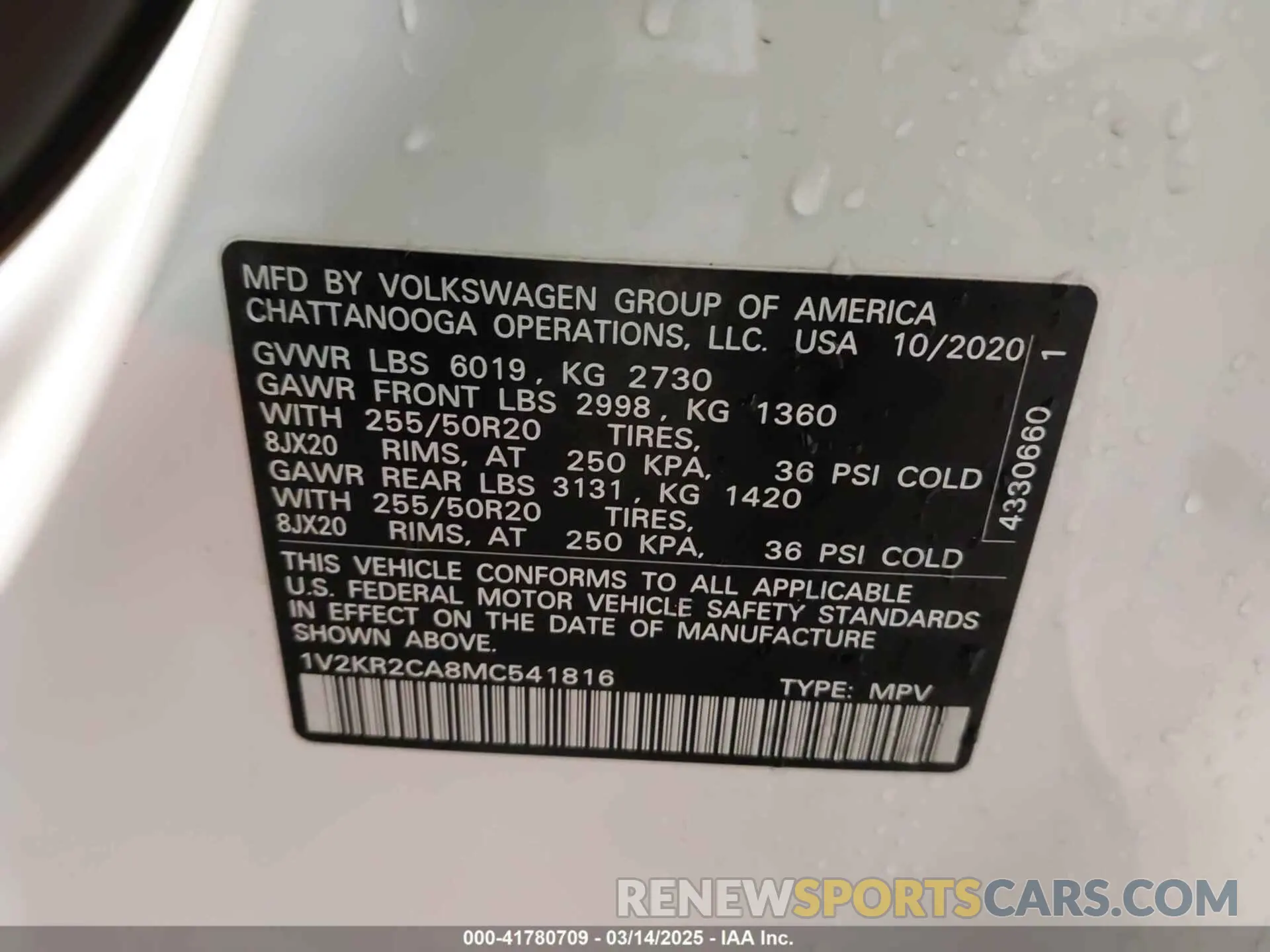 9 Photograph of a damaged car 1V2KR2CA8MC541816 VOLKSWAGEN ATLAS 2021