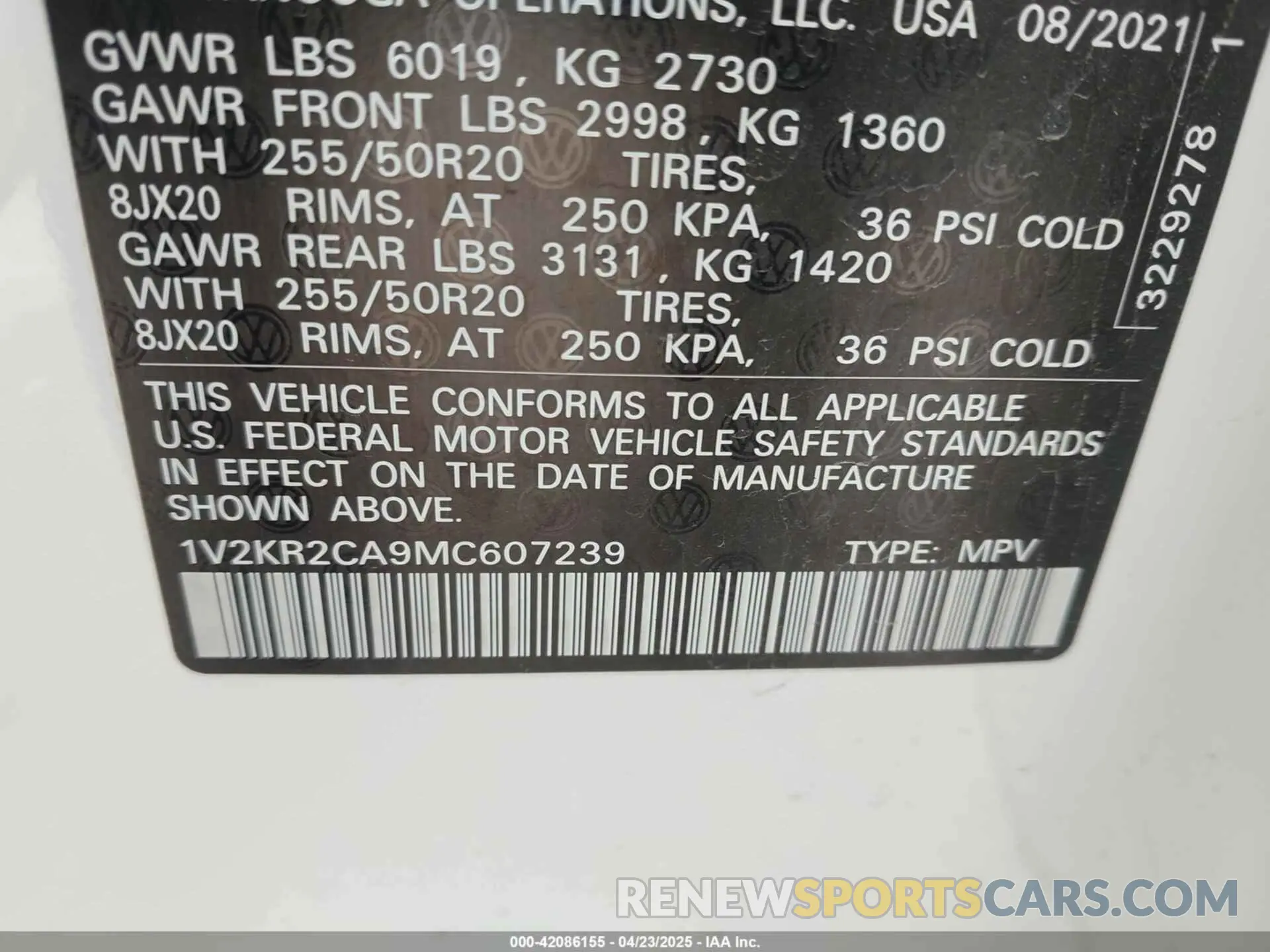 9 Photograph of a damaged car 1V2KR2CA9MC607239 VOLKSWAGEN ATLAS 2021