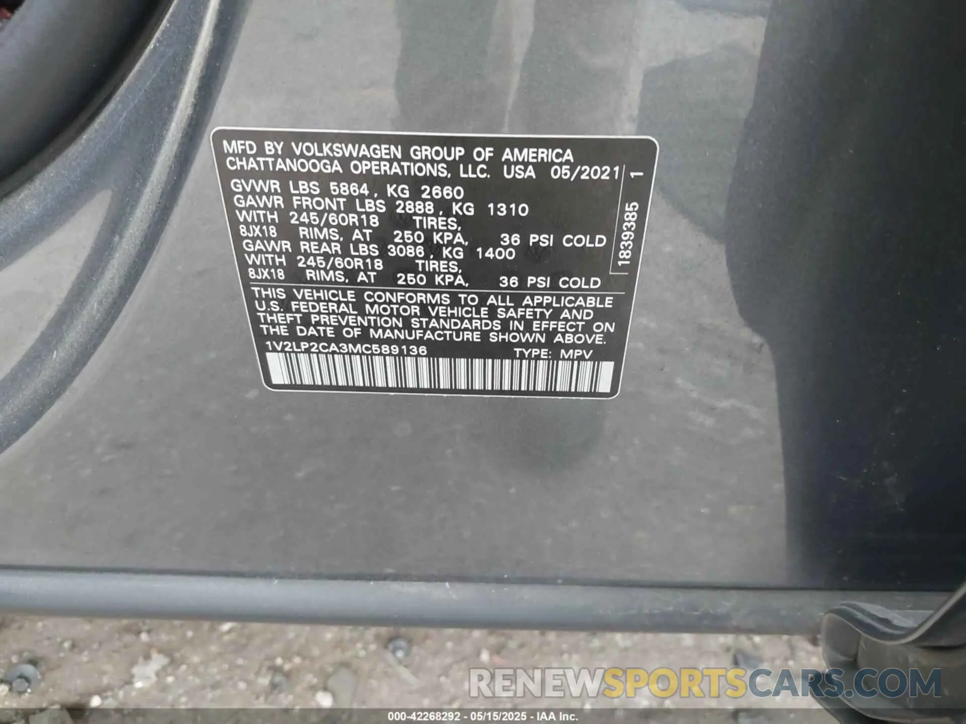 9 Photograph of a damaged car 1V2LP2CA3MC589136 VOLKSWAGEN ATLAS 2021