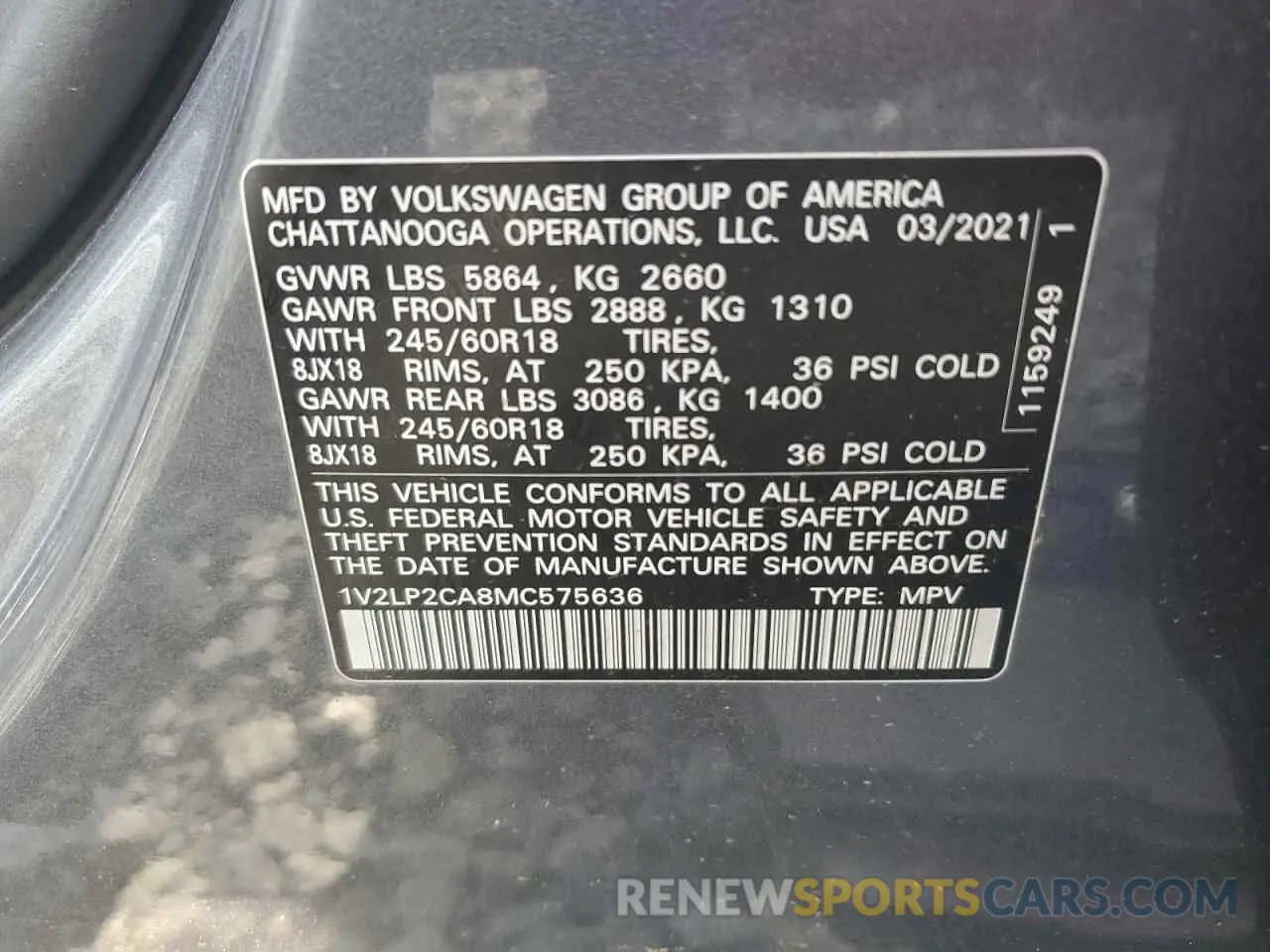 14 Photograph of a damaged car 1V2LP2CA8MC575636 VOLKSWAGEN ATLAS 2021