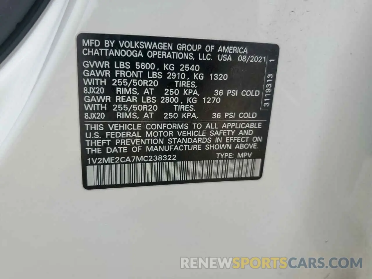 14 Photograph of a damaged car 1V2ME2CA7MC238322 VOLKSWAGEN ATLAS 2021