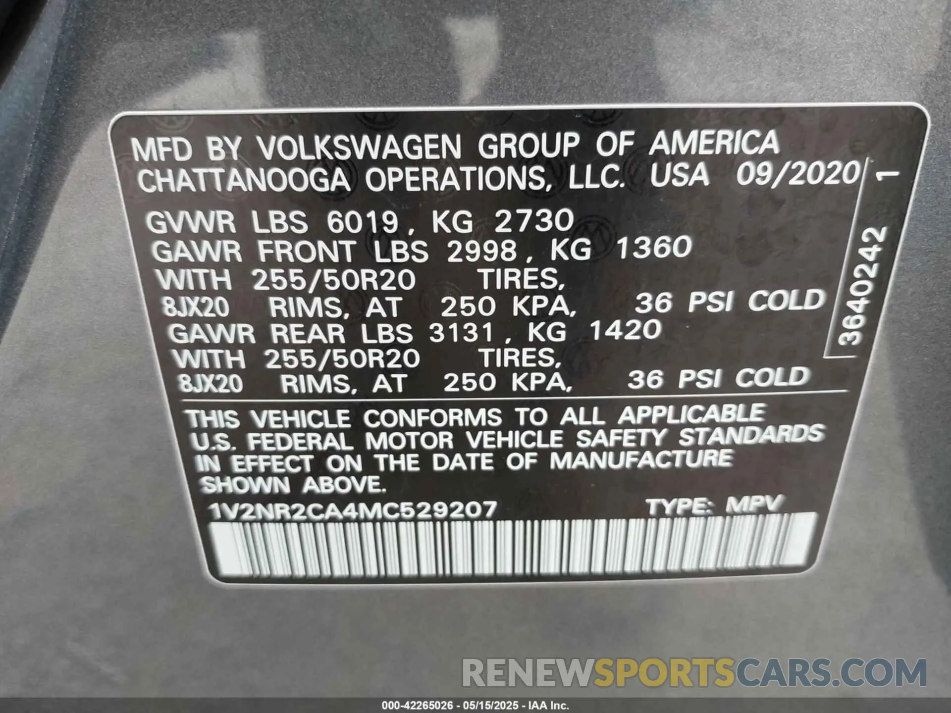 9 Photograph of a damaged car 1V2NR2CA4MC529207 VOLKSWAGEN ATLAS 2021