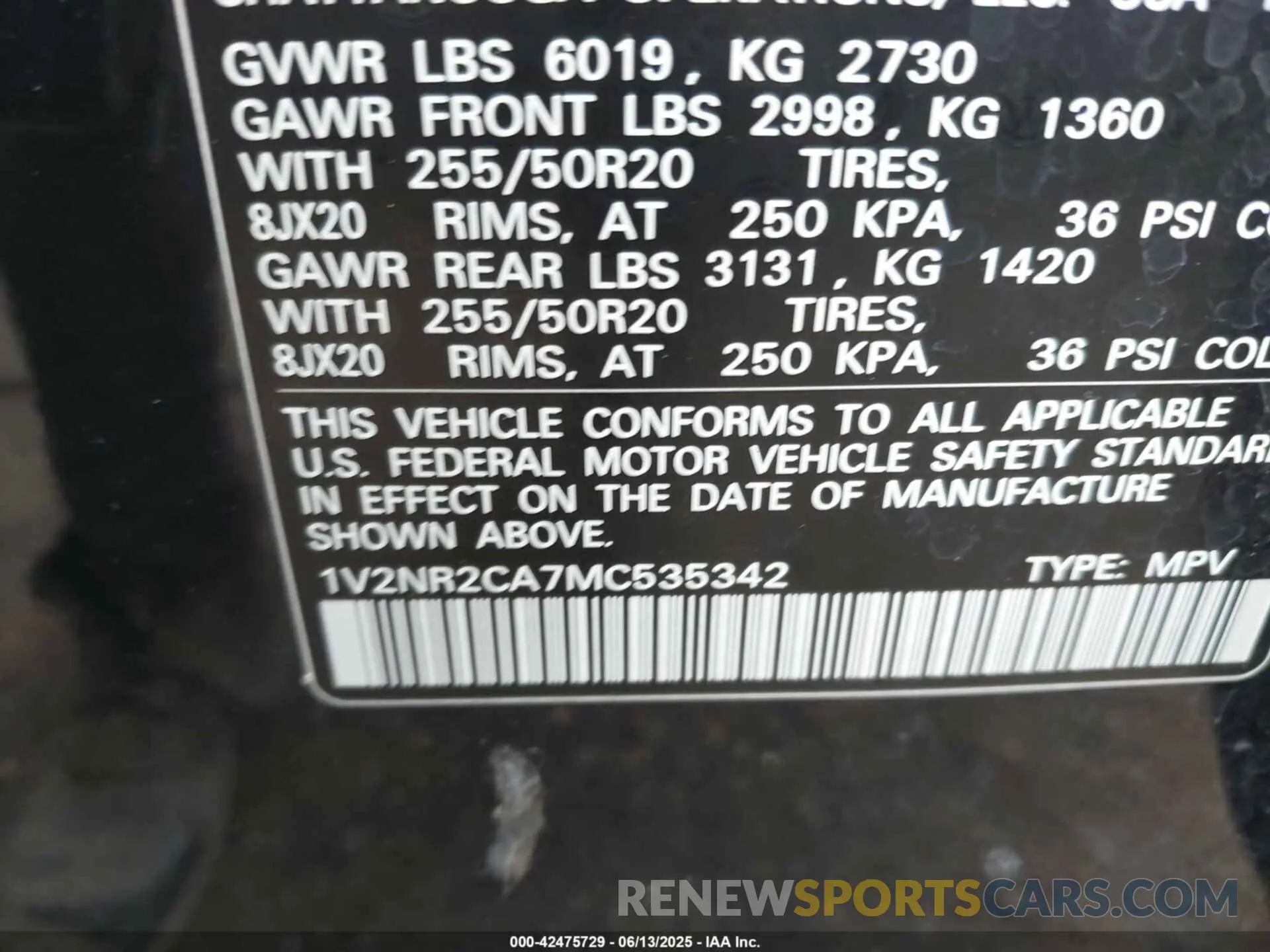 9 Photograph of a damaged car 1V2NR2CA7MC535342 VOLKSWAGEN ATLAS 2021