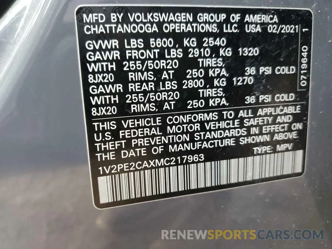 13 Photograph of a damaged car 1V2PE2CAXMC217963 VOLKSWAGEN ATLAS 2021